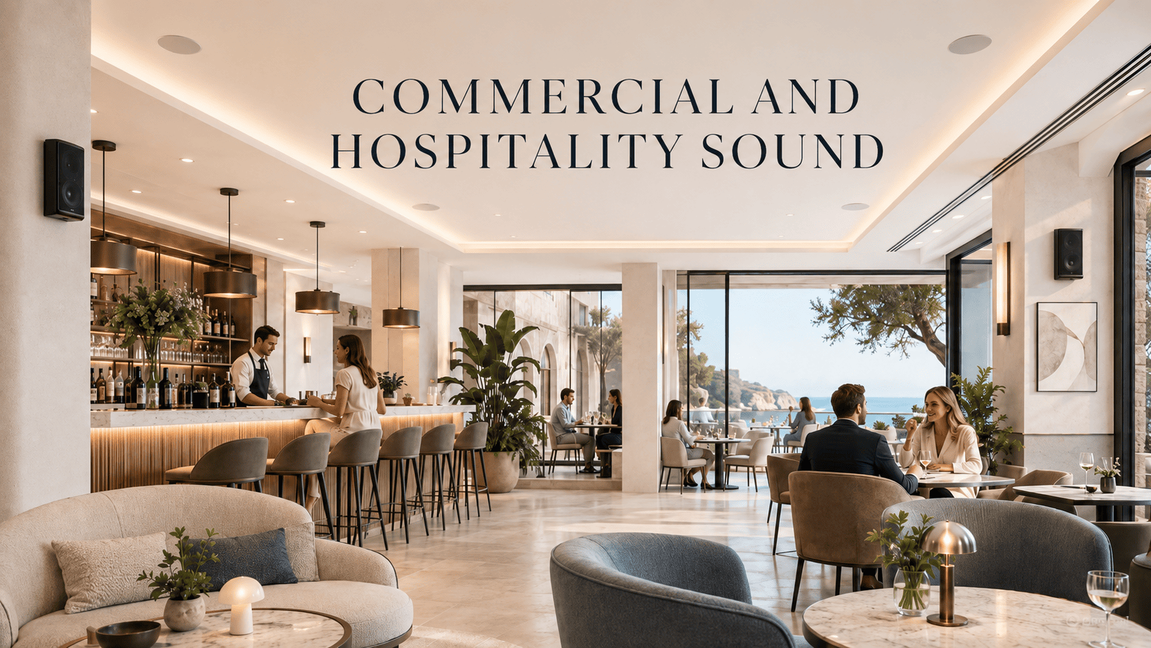Professional sound system in a contemporary restaurant