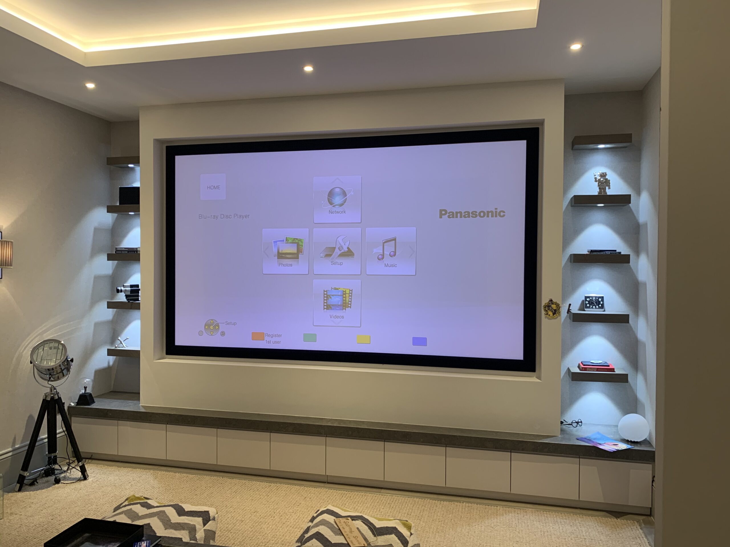 Neatly organised and ventilated home cinema equipment rack