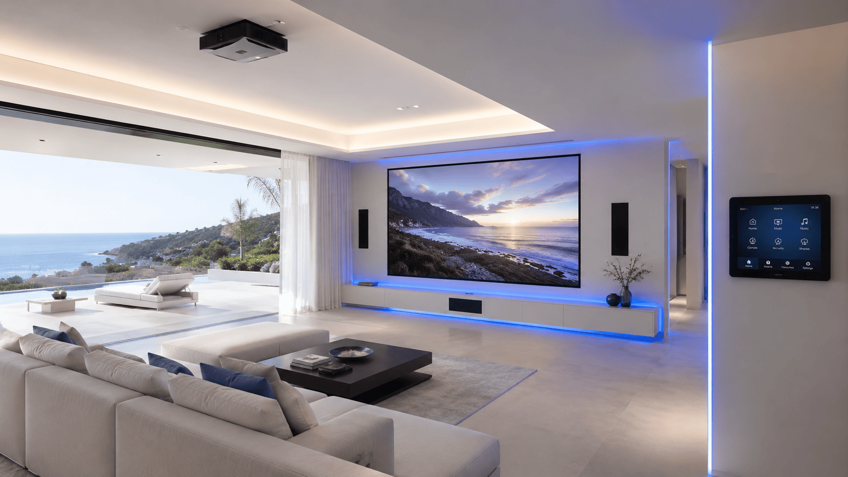 Multi-room audio system in a modern open-plan villa